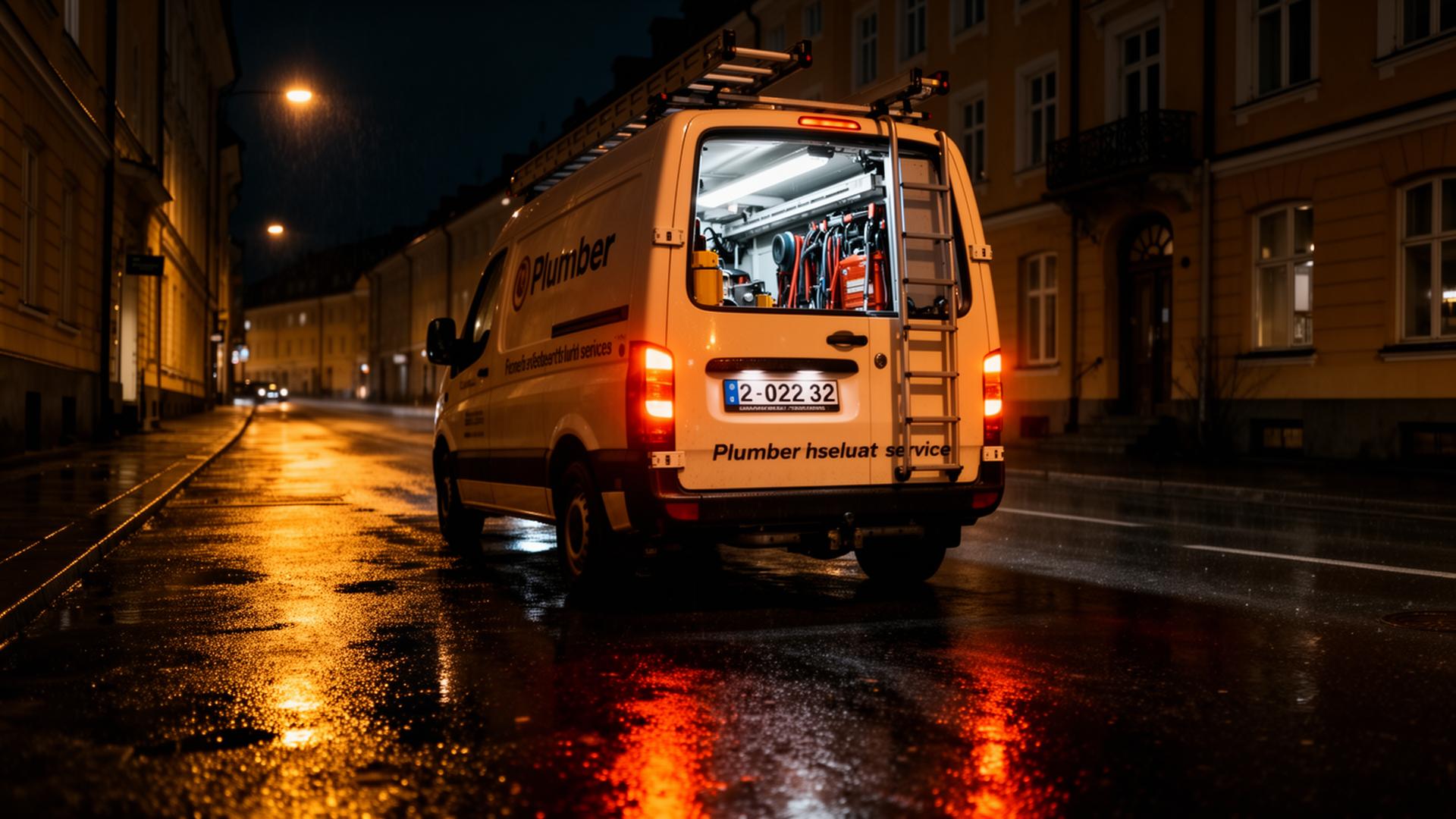 Servicebil ute på jobb om natten